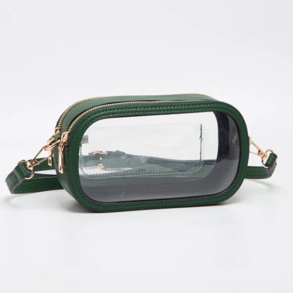 NWT Green Clear Stadium Bag Oval Double-Zipper Game Day Purse Transparent PVC - Picture 2 of 2